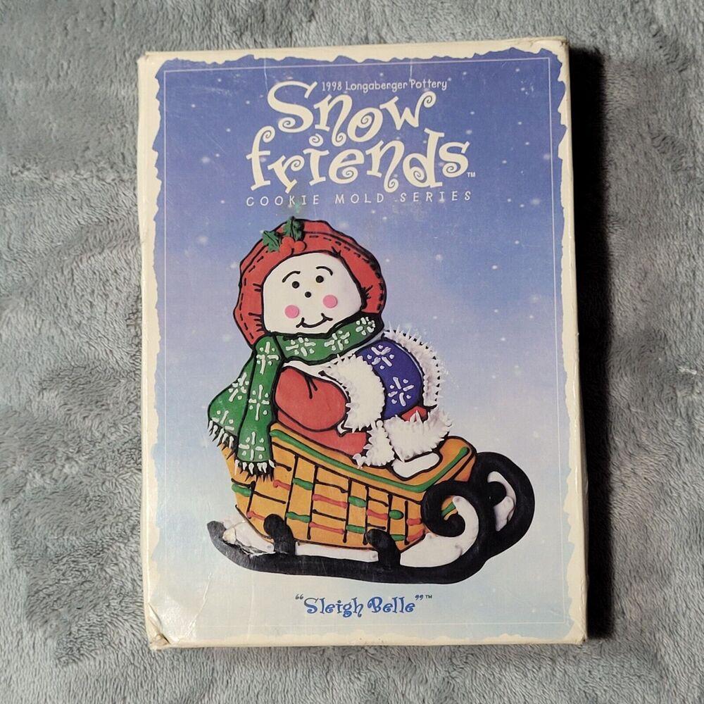 Longaberger Baskets Pottery Snow Friends Cookie Mold: Sleigh Belle Snowman 1998
